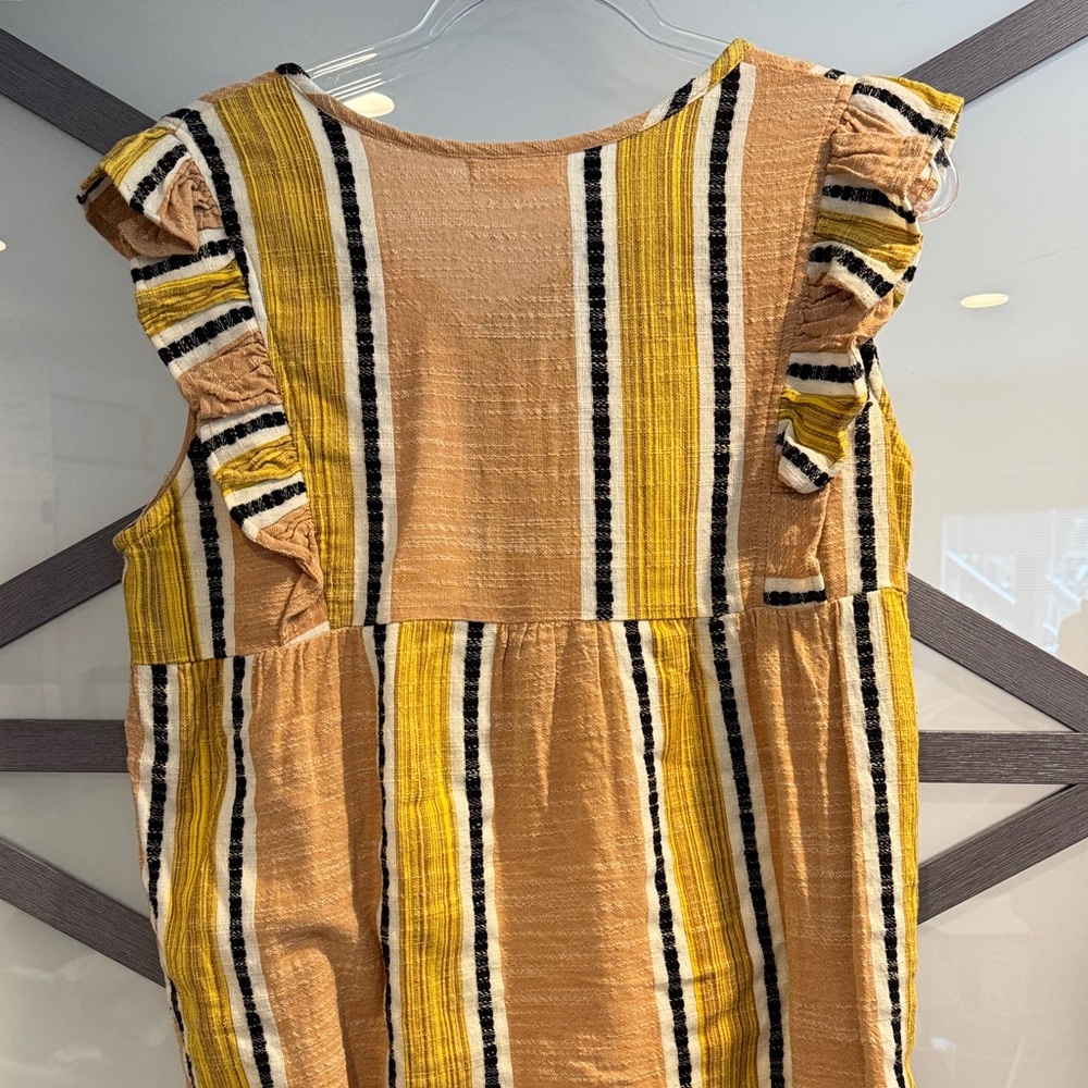 THML Mustard Stripe Ruffle Sleeve Peasant Top - Picture 5 of 7